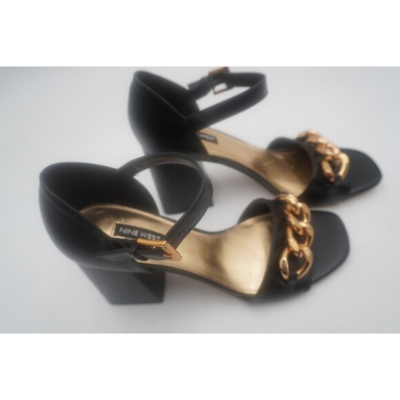 Nine West Black Jerri Chain Link Dress Ankle Chunky Heel Strap Sandals Size 9.5M - Picture 6 of 12